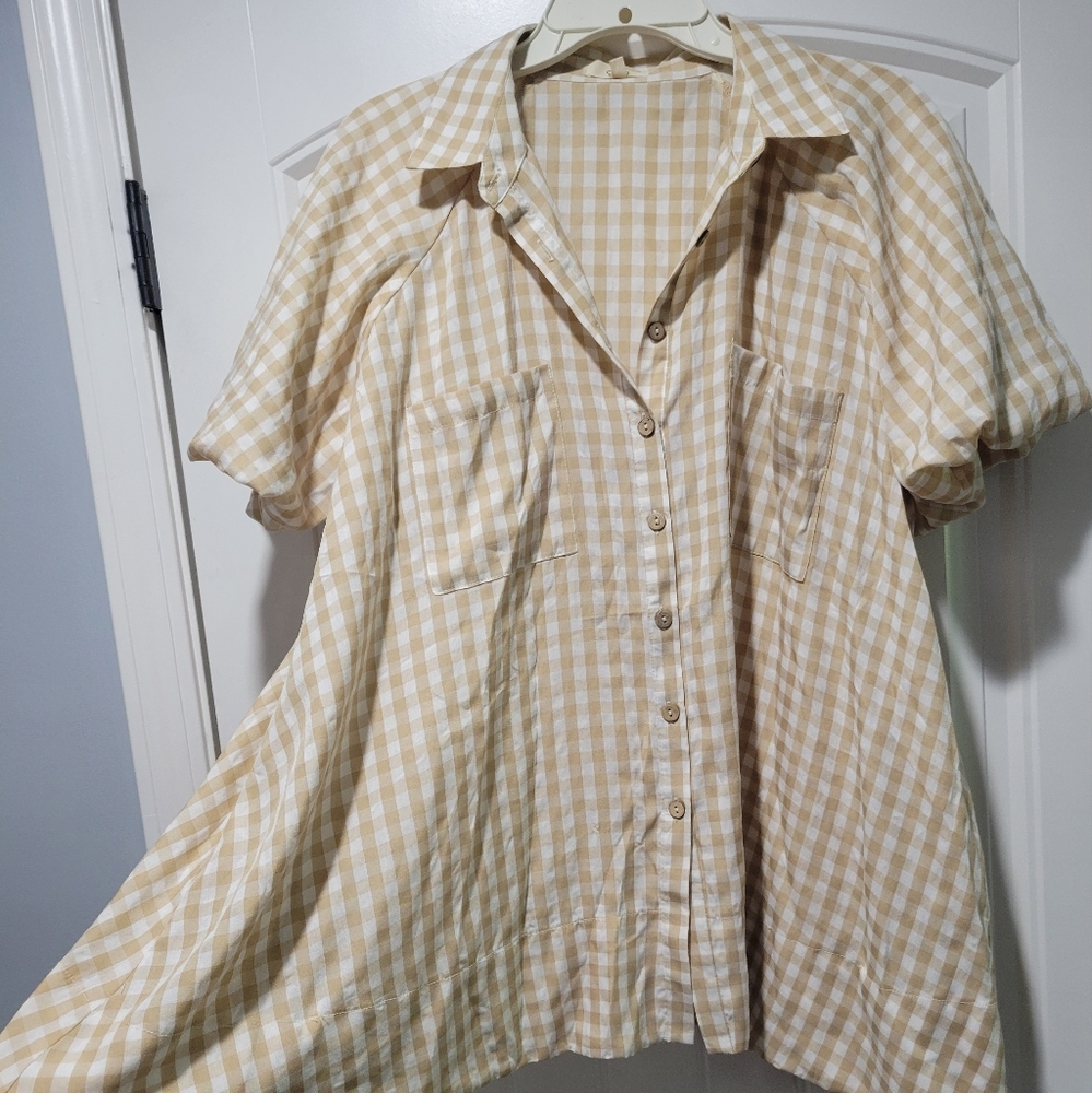 Gingham Plaid Button Flaire Top